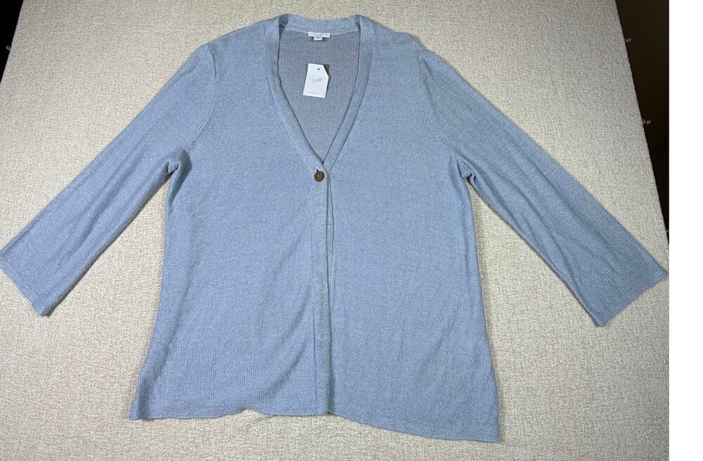 J. Jill NWT Womens Large Blue Linen Blend Long Sleeve Button Front Cardigan